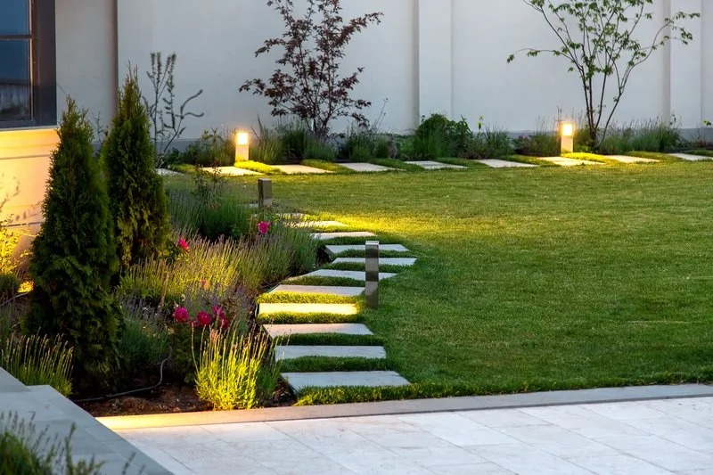 Paver patio paver steps and accent lighting