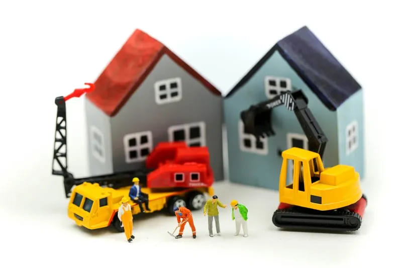 toy house, excavator, crane image