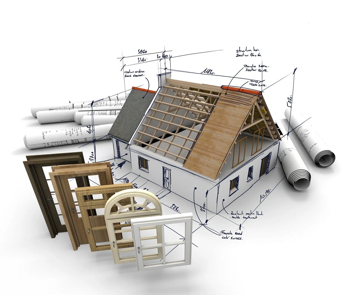 House blueprint with different door and window options